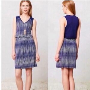 Deletta Blue Embellished V-Neck Short Sleeve Dress